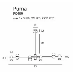 MAXlight PUMA P0409 indoor black and gold hanging lamp GU10 IP20