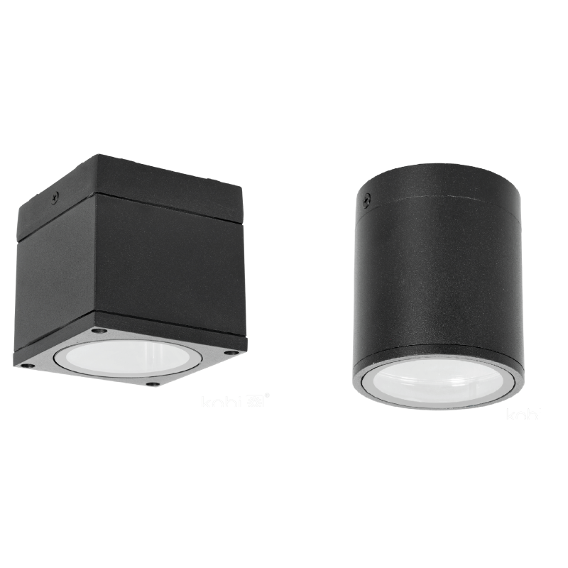 Kobi QUERK outdoor lamp, black, surface-mounted, GU10, IP54, square, round