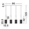 LUCES OROYA LE44338 złoto-czarna lampa wisząca 4xE27 szkło/metal, IP20