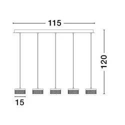 LUCES MINEROS LE44583 lampa wisząca 5 kloszowa złota LED 32W, 3000K