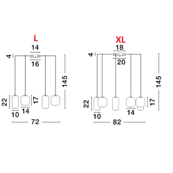 LUCES ANUCO LE44614/5 LED hanging lamp, 2 sizes, metal/glass