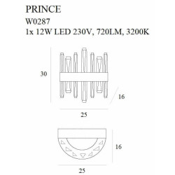 Maxlight Prince W0287 złoty kinkiet LED 12W 3000K, nowoczesny styl