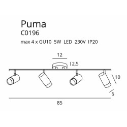 Maxlight Puma C0196 lampa sufitowa regulowana GU10 5W czarno/złota