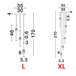 LUCES URUBICHA LE44690/1 lampa wisząca LED 3000K 18W/32W 170/210cm