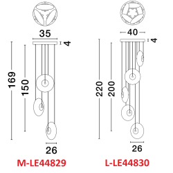 LUCES HUACARAJE LE44829/30 gray LED hanging lamp with 3/5 lamp shades