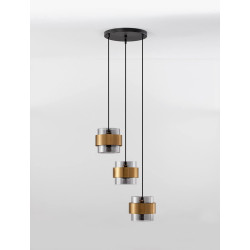 LUCES VIEJA LE42624 lampa wisząca 3 klosze, złoto-czarna, metal/szkło